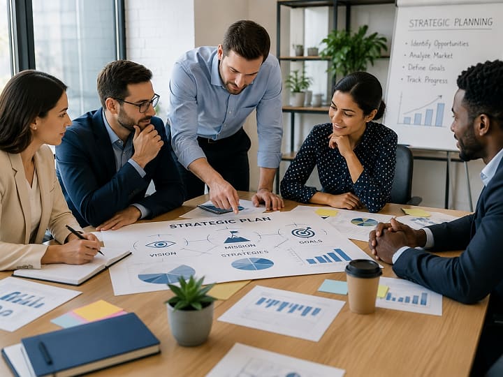 A leadership team planning around a table