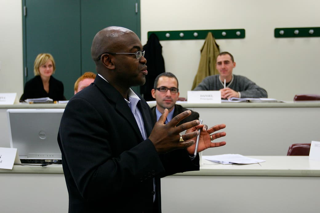 Rupert A. Hayles Jr. leading a seminar room at Seton Hall University